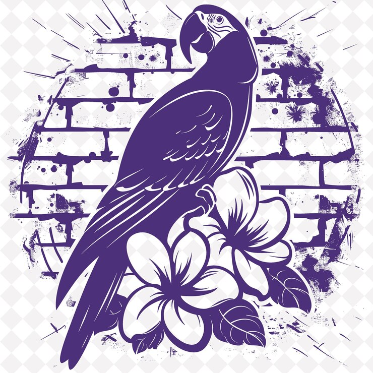 PSD plumeria con silueta de guacamayo y diseño abstracto con diseño vectorial de ilustraciones creativas de bric