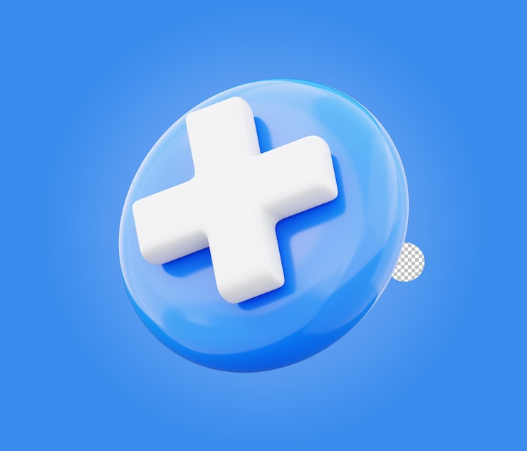 Plus sign cross symbol 3d illustration on transparent background