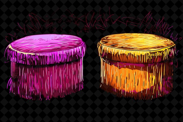 Plush Ottomans 8 Bit Pixel con cojines y franjas Tufted PNG Colección de diseño único Y2K