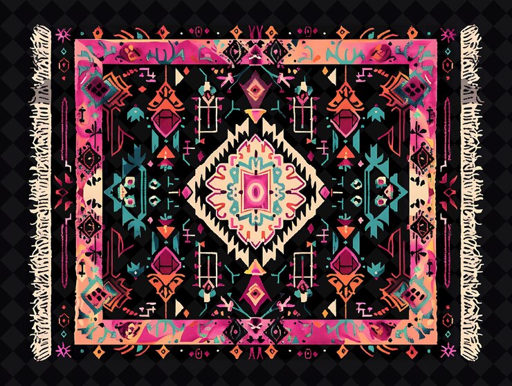 PSD plush rug 8 bit pixel con intrincados patrones y franjas wi png colección única de diseño y2k
