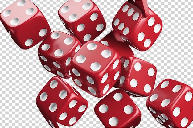 Plusieurs dés colorés pour les jeux de société et les jeux d'argent avec un fond transparent