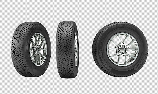 pneus de inverno em uma renderização 3d de fundo branco