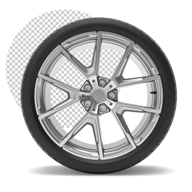 Pneus de voiture de roue en aluminium sur fond blanc