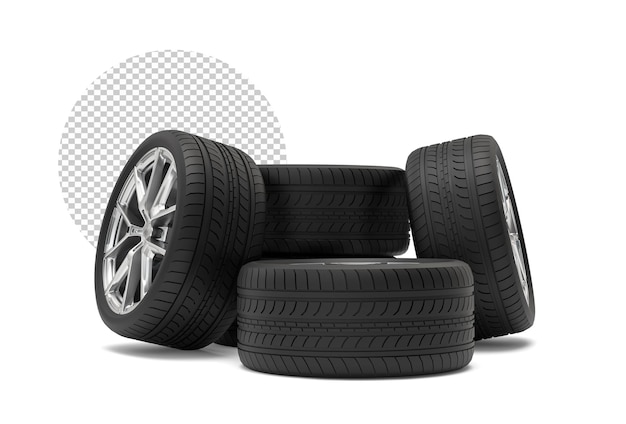 Pneus de voiture de roue en aluminium sur fond blanc