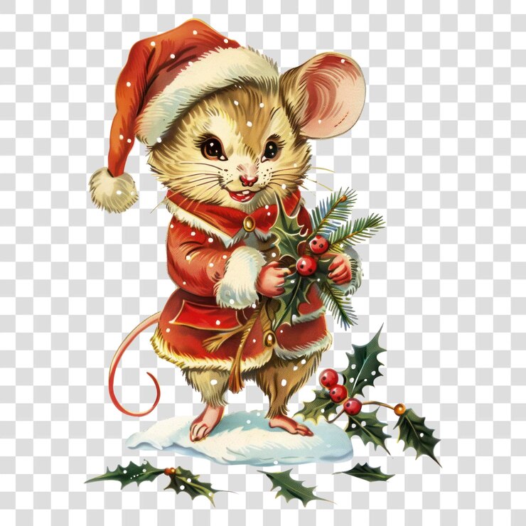PSD png 2 personaje de ratón navidad animal de invierno