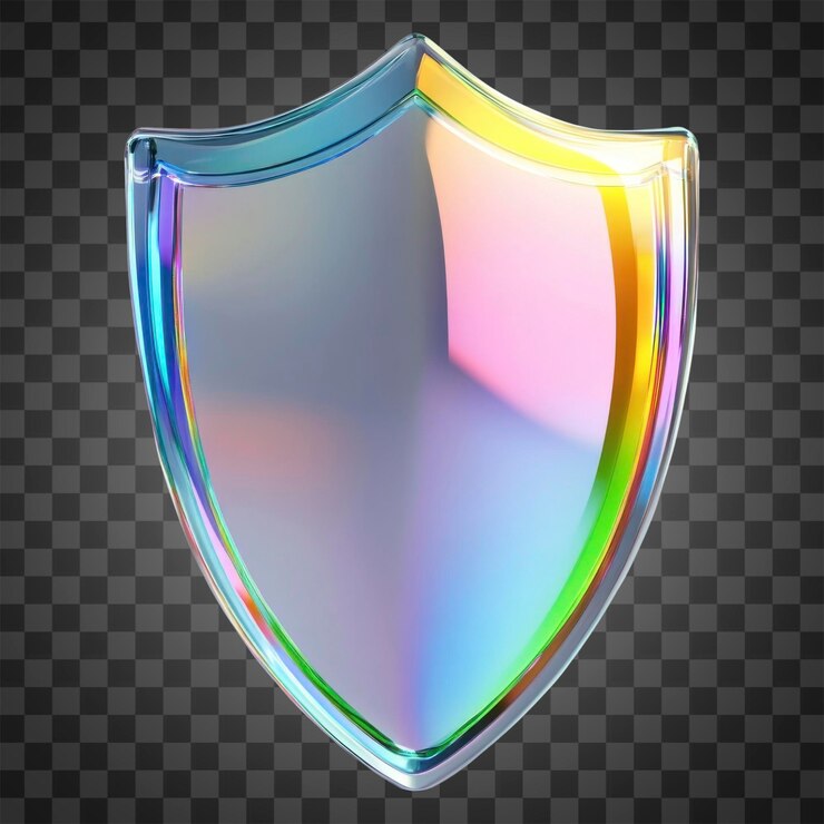 PSD png 3d escudo icono ilustración de vidrio arco iris