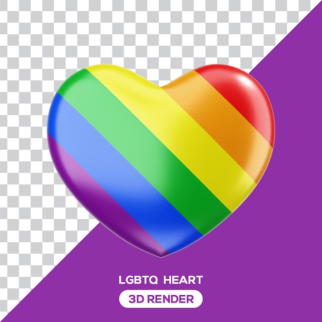 PSD png 3d lgbtq diagonal bandera corazón símbolo aislado render brillante corazón emoji 3d render