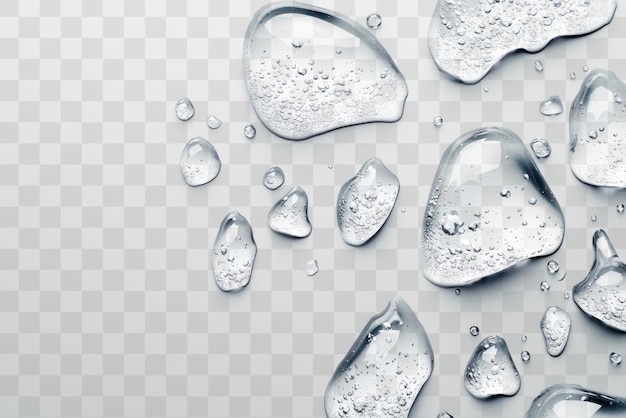 PNG A Numerose gocce d'acqua sono sparse in sottofondo gocce pulite
