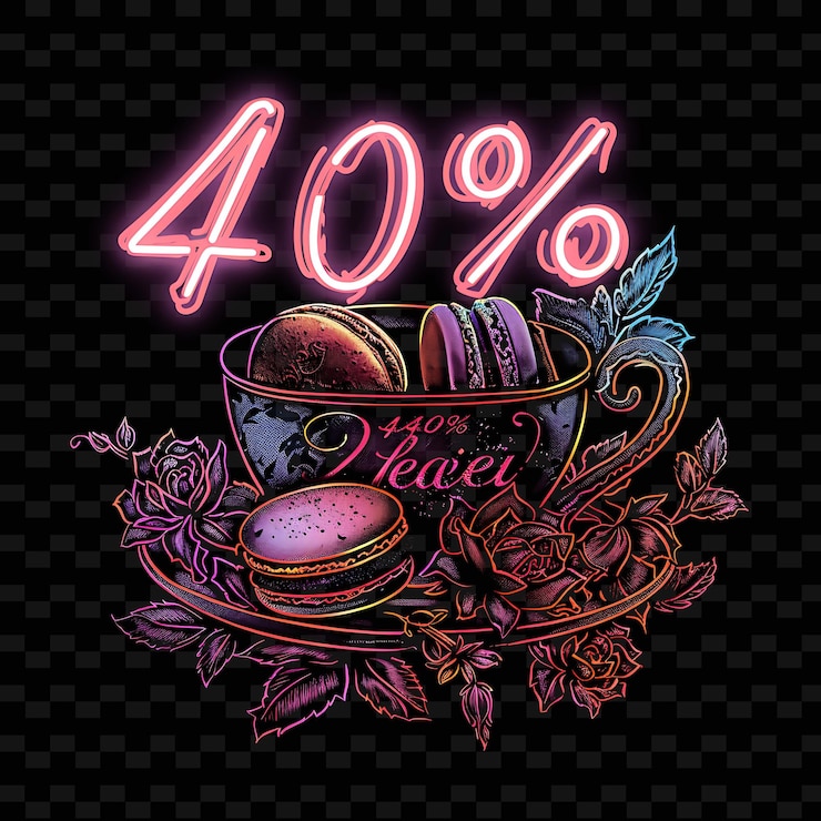 PSD png abbagliante neon lucentezza di 40 testo con un neon albicocca co idea di decorazione unica