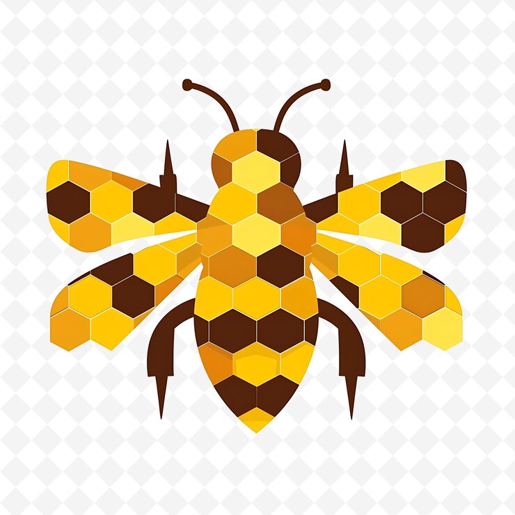 PSD png abeja animada con formas de panal dispuestas como una colmena ocupada una ilustración plana caracter lindo