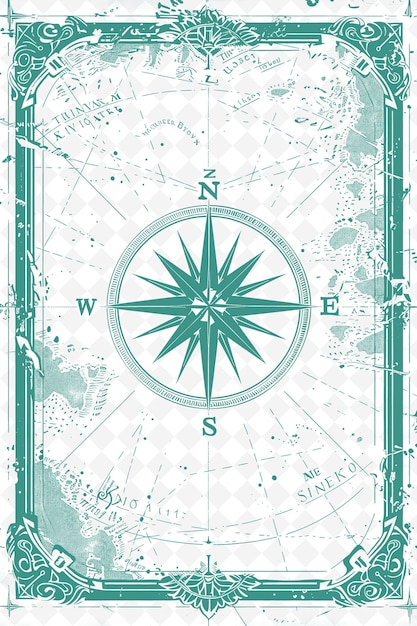 PSD png-abenteuer-postkarten-design mit kompassrahmen stil komplett umrisskunst schreibkunst dekorativ