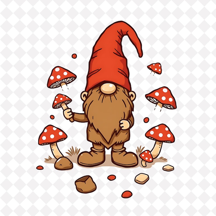 PSD png-abenteuerlicher gnome mit pilzformen, verstreut um erdiges und rustikales niedliches tierdesign