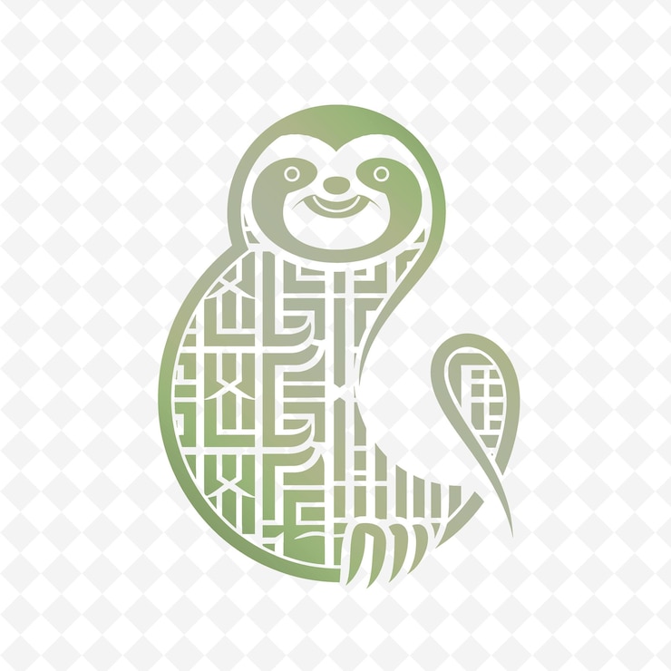 PSD png abiu con silueta de perezoso y diseño abstracto con contorno de p coreano animal y hoja tropical