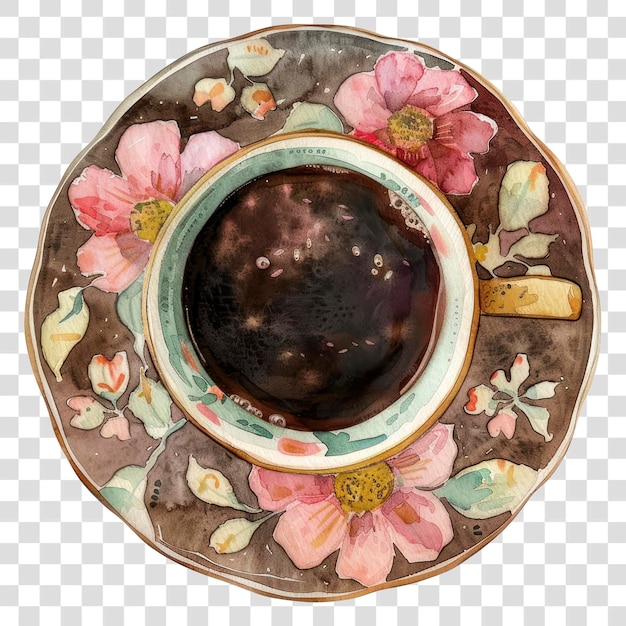 PNG Academia escura inspirada em xícara de café bebida de pintura de porcelana