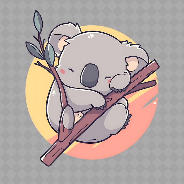 PSD png acogedora y kawaii anime niña koala con una hoja de eucalipto con colección creativa de pegatinas chibi