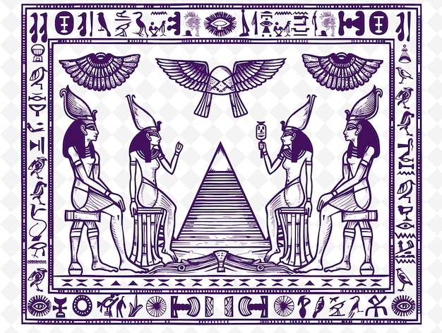 PSD png ägyptische hieroglyphen rahmenkunst mit pharao und pyramiden d illustration rahmenkunst dekorativ