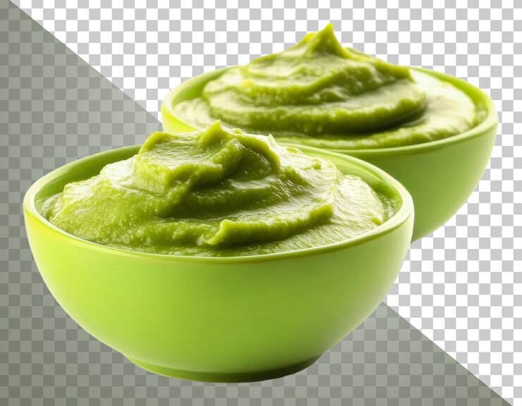 PSD png aguacate verde fresco sumergido en cuencos brillantes