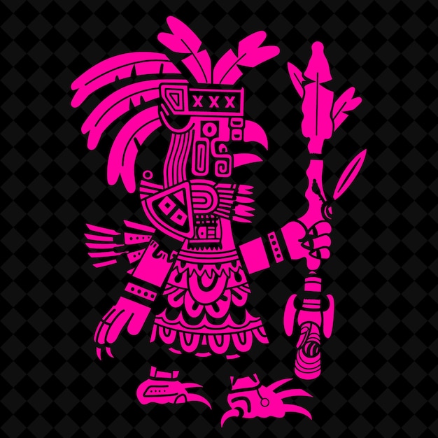 Png águia asteca guerreira com um tepoztopilli adornado com penas forma de personagem de guerreiro medieval