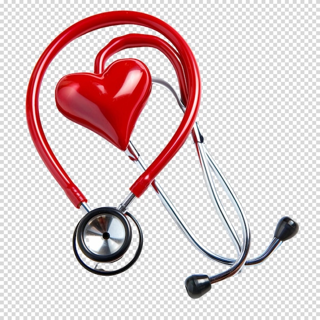 PSD png aislado de estetoscopio y corazón en un fondo transparente para el día mundial de la salud