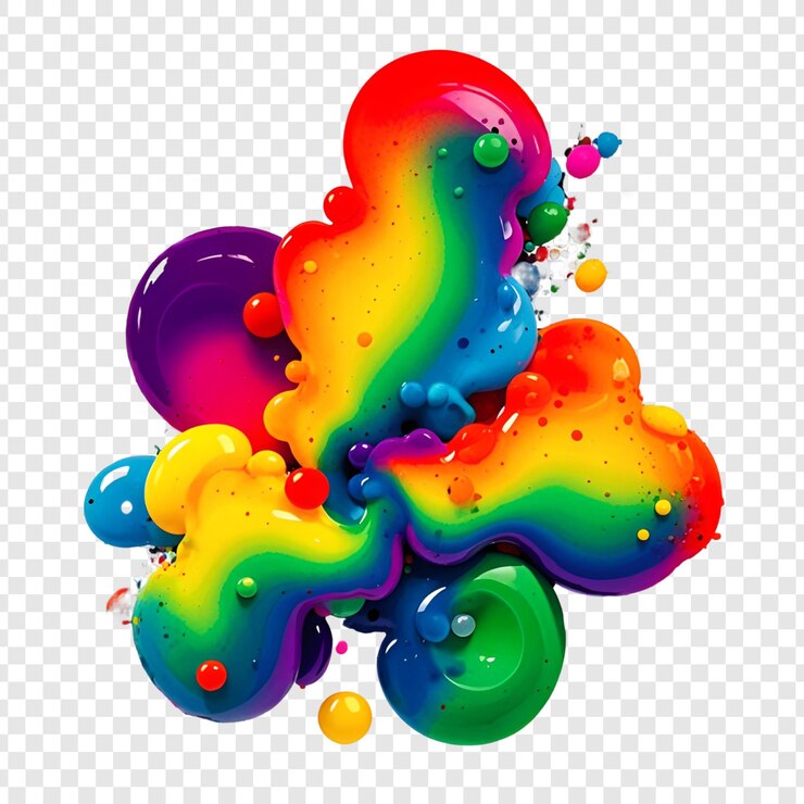 PSD png aislado con salpicaduras de tinta de colores sobre un fondo transparente
