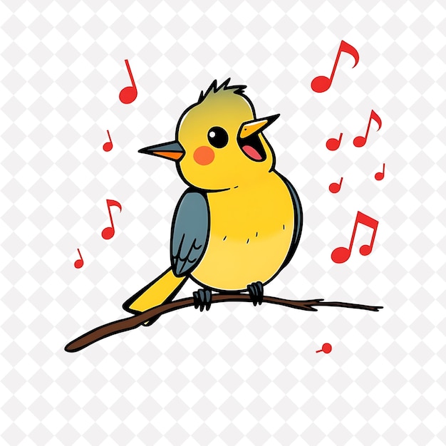 Png Alegre Mockingbird con formas de notas musicales esparcidas por el diseño de animales lindo de Backgr
