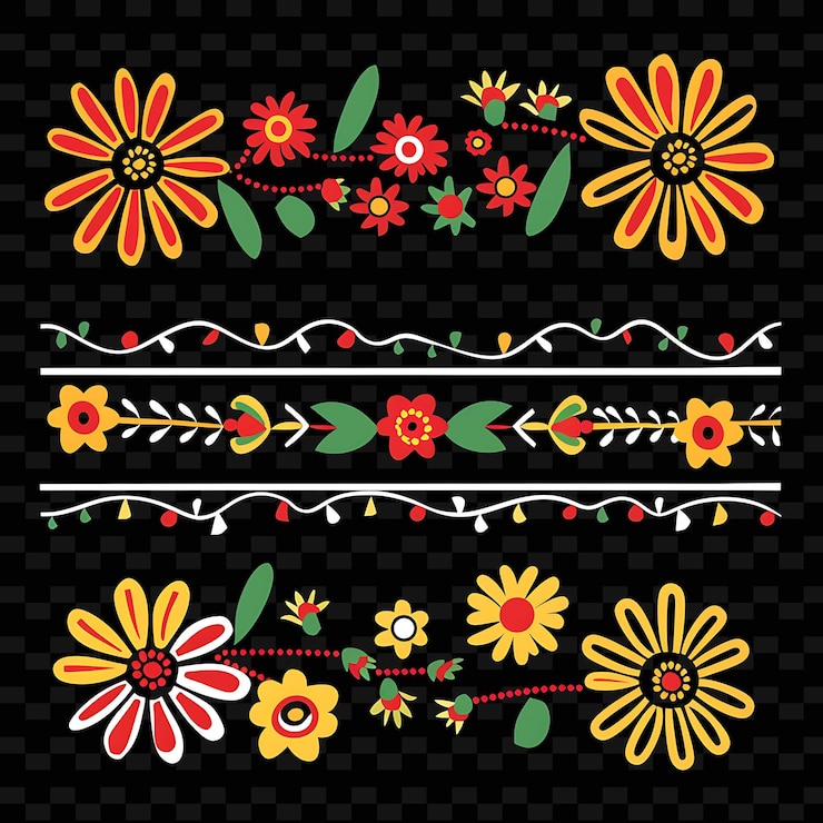 PSD png alegres flores de zinnia bordean el diseño con la franja de fiesta ilustración colecciones abstractas