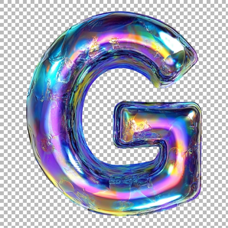 PSD png alfabeto g en estilo de sueño irisado aislado contra un fondo transparente para diseños de ensueño marcas elegantes o aplicaciones de tipografía mágica