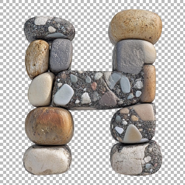 Png Alfabeto H en estilo de piedras aislado contra un fondo transparente para diseños naturales Marcaje de tierra o aplicaciones de tipografía rústica