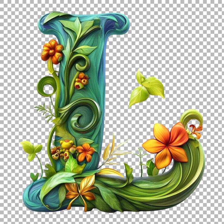 PSD png alfabeto l en estilo de dibujos animados de fantasía aislado contra un fondo transparente para diseños caprichosos branding lúdico o aplicaciones de tipografía imaginativa