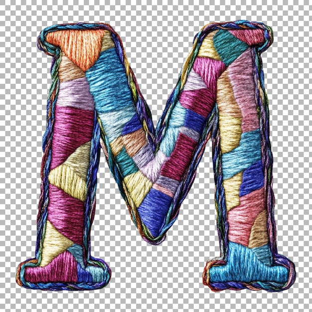 Png Alfabeto M en estilo de bordado aislado contra un fondo transparente para diseños artesanales Vintage Branding o aplicaciones de tipografía texturizada