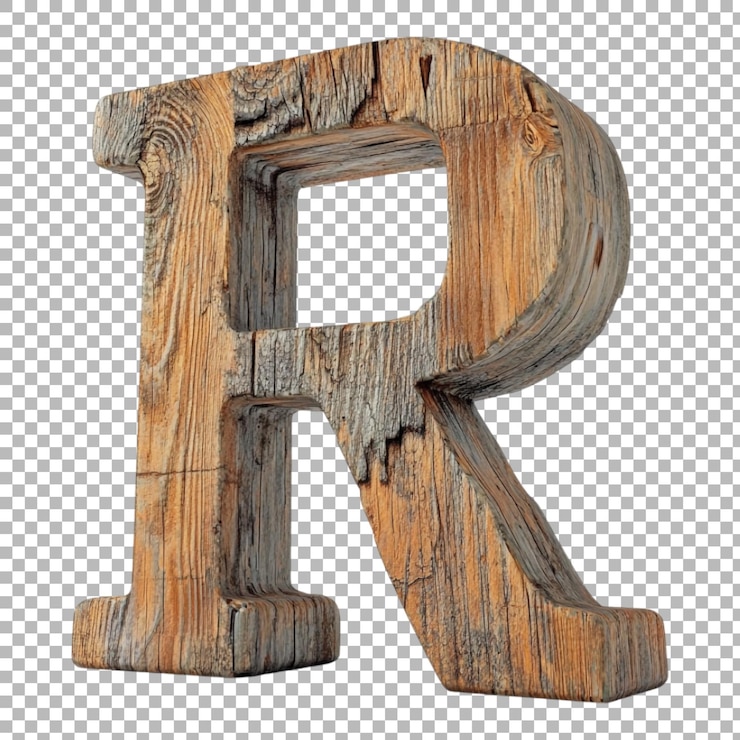 PSD png alfabeto r in stile rustico in legno isolato su uno sfondo trasparente per disegni ispirati alla natura vintage branding o applicazioni di tipografia terrosa