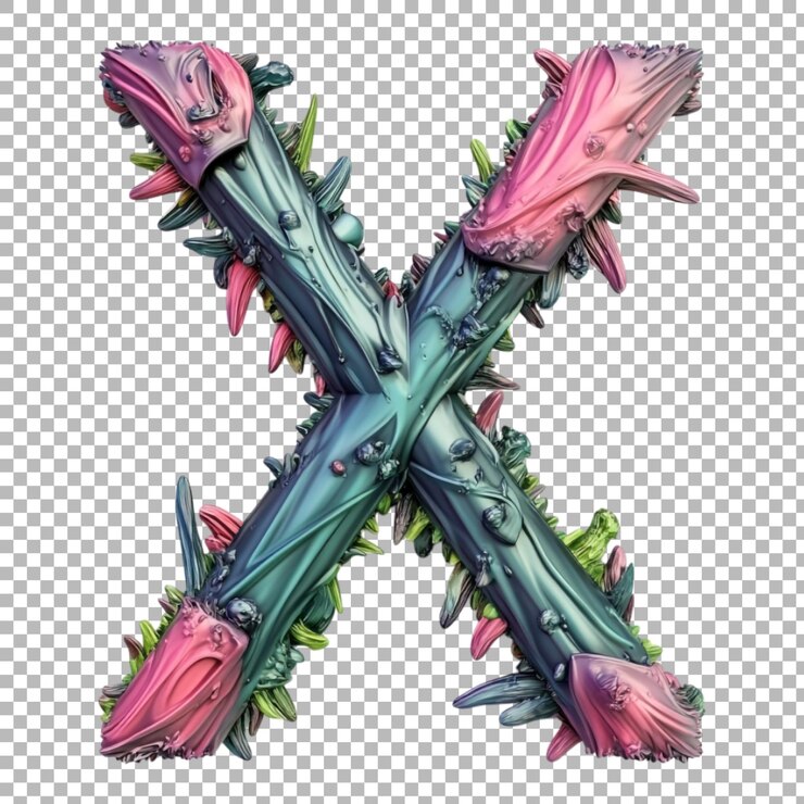 PSD png alfabeto x en estilo de dibujos animados de fantasía aislado contra un fondo transparente para diseños caprichosos branding lúdico o aplicaciones de tipografía imaginativa