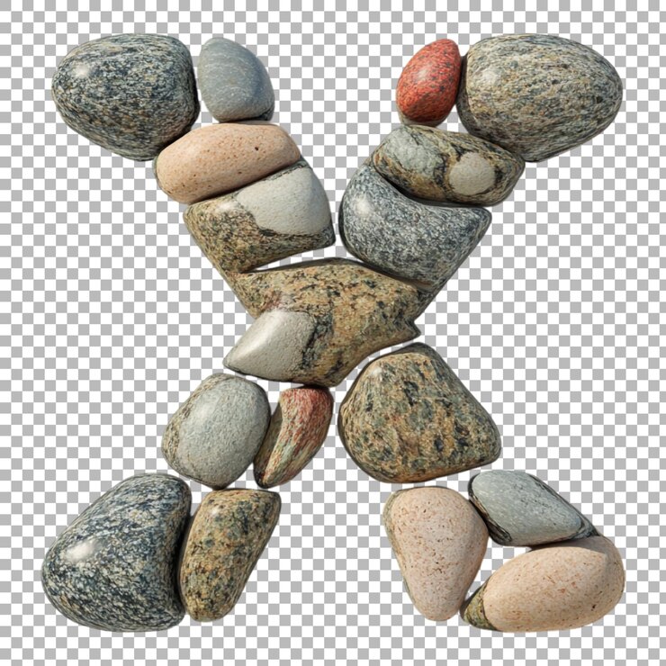 PSD png alfabeto x en estilo de piedras aislado contra un fondo transparente para diseños naturales marcaje de tierra o aplicaciones de tipografía rústica