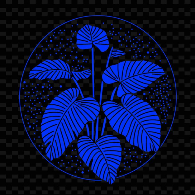 PSD png alocasia avec des bordures de langue de caméléon et un dessin de ligne simple w contour d'animaux et de feuilles tropicales