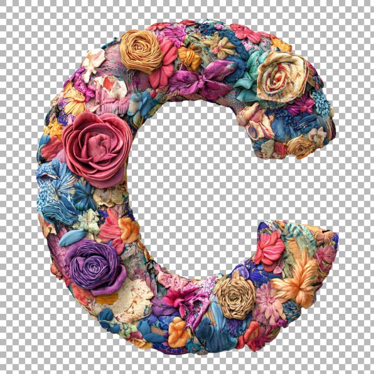 PSD png-alphabet c im stickerei-stil, isoliert vor einem durchsichtigen hintergrund für raffinierte designs, vintage-branding oder texturierte typografie-anwendungen