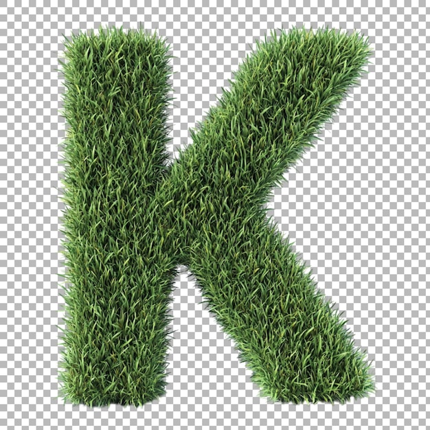 Png-Alphabet K im Grasstil isoliert vor einem durchsichtigen Hintergrund für Naturdesigns Frische Branding- oder umweltfreundliche Typografie-Anwendungen