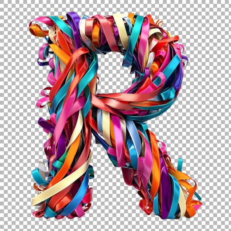 PSD png alphabet r dans des rubans colorés style isolé sur un fond transparent pour des projets créatifs marquage festif ou applications de typographie décorative