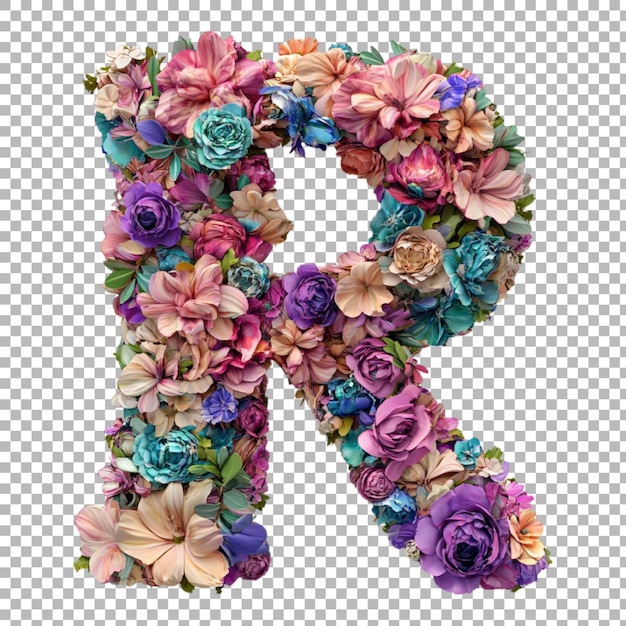 Png-Alphabet R in blumigem Stil isoliert vor einem durchsichtigen Hintergrund für von der Natur inspirierte Designs Elegante Branding- oder saisonale Typografie-Anwendungen