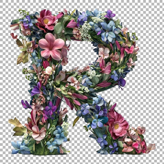 Png-Alphabet R in blumigem Stil isoliert vor einem durchsichtigen Hintergrund für von der Natur inspirierte Designs Elegante Branding- oder saisonale Typografie-Anwendungen