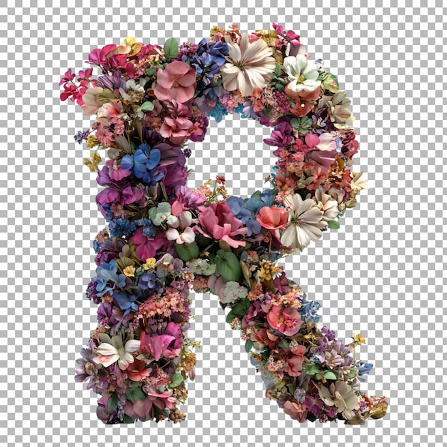 Png-Alphabet R in blumigem Stil isoliert vor einem durchsichtigen Hintergrund für von der Natur inspirierte Designs Elegante Branding- oder saisonale Typografie-Anwendungen