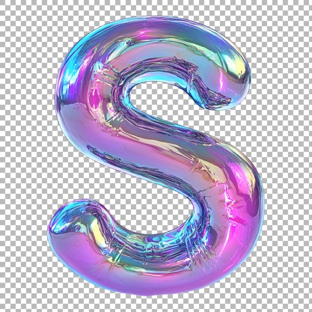 Png Alphabet S im Iridescent Dream-Stil isoliert gegen einen transparenten Hintergrund für träumige Designs Elegante Branding- oder magische Typografie-Anwendungen