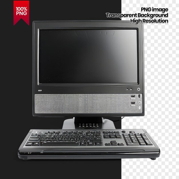 PNG de alta resolución de una computadora de escritorio antigua con teclado transparente