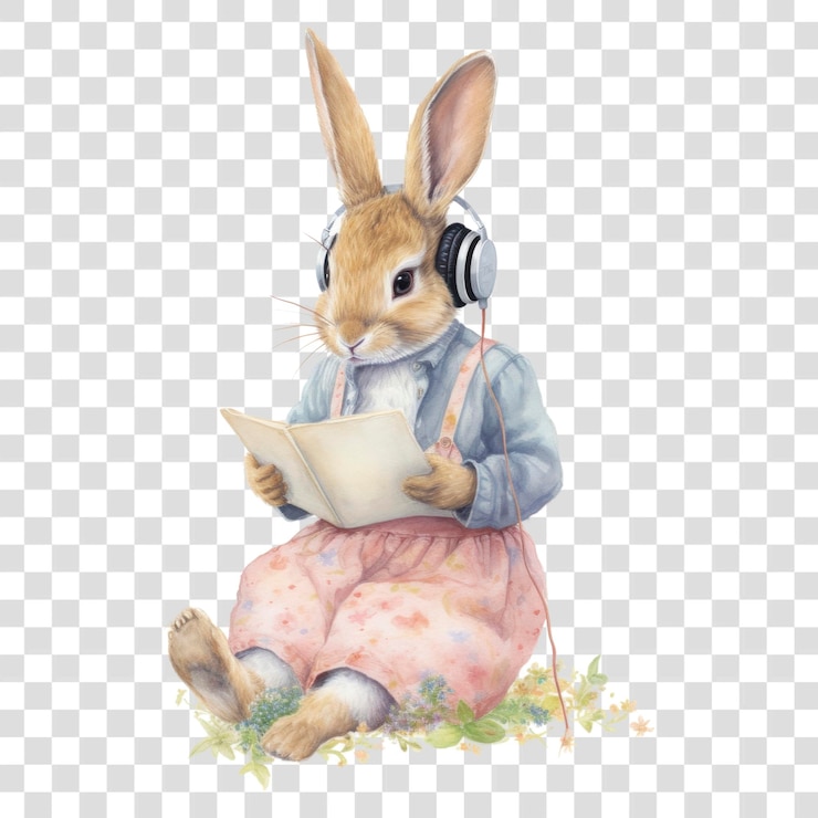 PSD png aluno de coelho bonito desenhando animal roedor