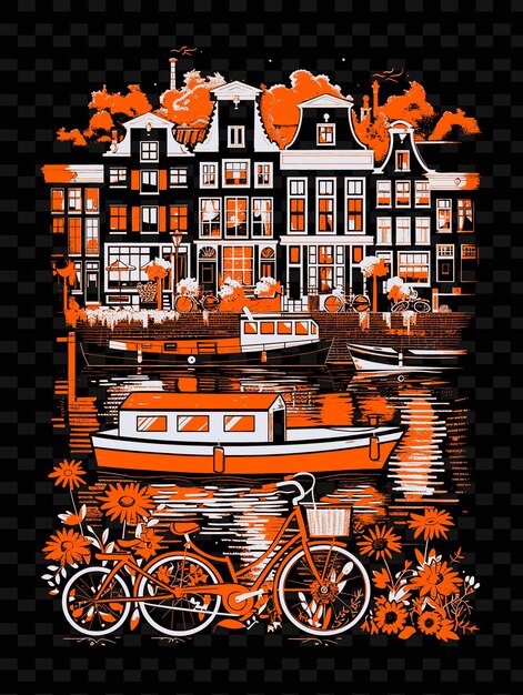 Png amsterdams canals with picturesque street scene houseboats b ilustração cidades scene art decor