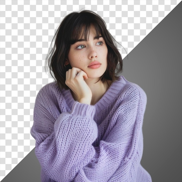 PNG An attractive young adult woman with shoulderlength hair background portrait sweater