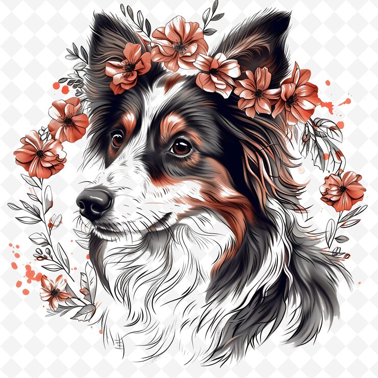 PSD png animal line art and frame stamps collage stamp sketch naturel pour l'illustration des personnages