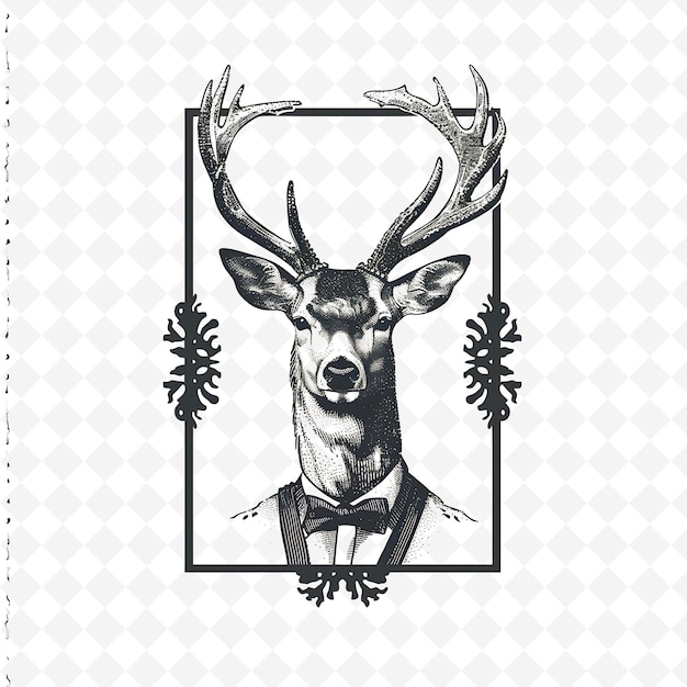 PSD png animal line art and frame stamps collage stamp sketch naturel pour l'illustration des personnages