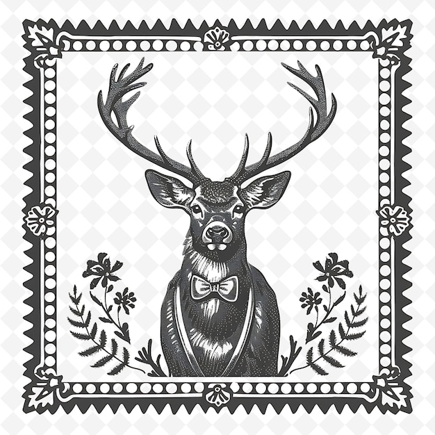 PSD png animal line art and frame stamps collage stamp sketch naturel pour l'illustration des personnages