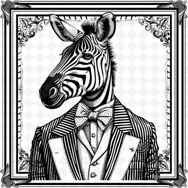 PSD png animal line art und rahmen briefmarken collage briefmarke natürliche skizze zur charakterillustration
