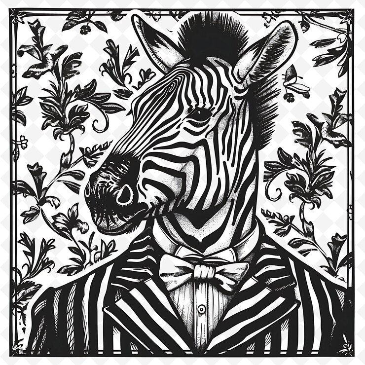 PSD png animal line art und rahmen briefmarken collage briefmarke natürliche skizze zur charakterillustration